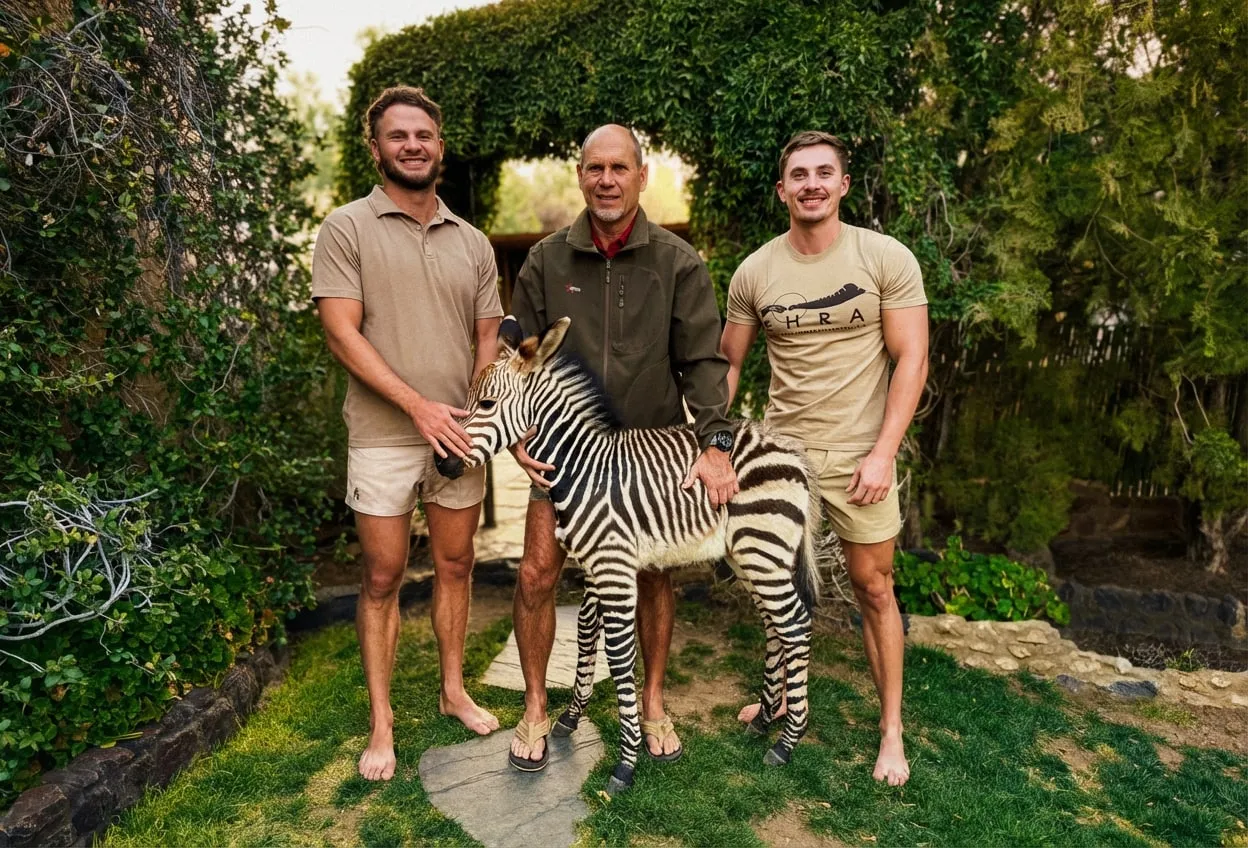 The Lambrechts family with a young zebra